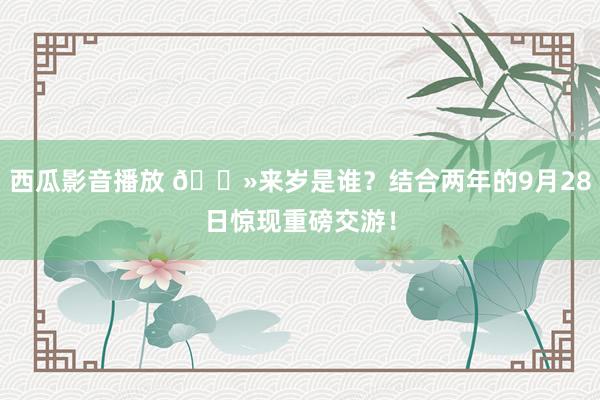 西瓜影音播放 👻来岁是谁？结合两年的9月28日惊现重磅交游！