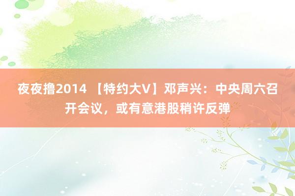 夜夜撸2014 【特约大V】邓声兴：中央周六召开会议，或有意港股稍许反弹